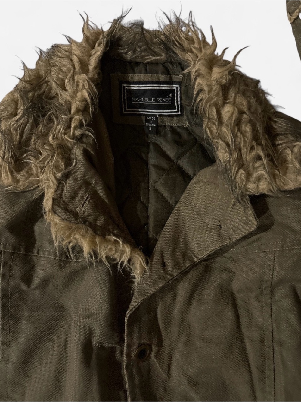 Olive Faux-Fur Trim Women's Coat - Picture 3 of 11